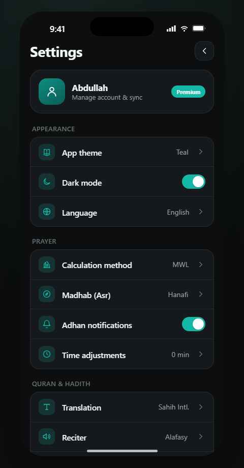 Settings screen